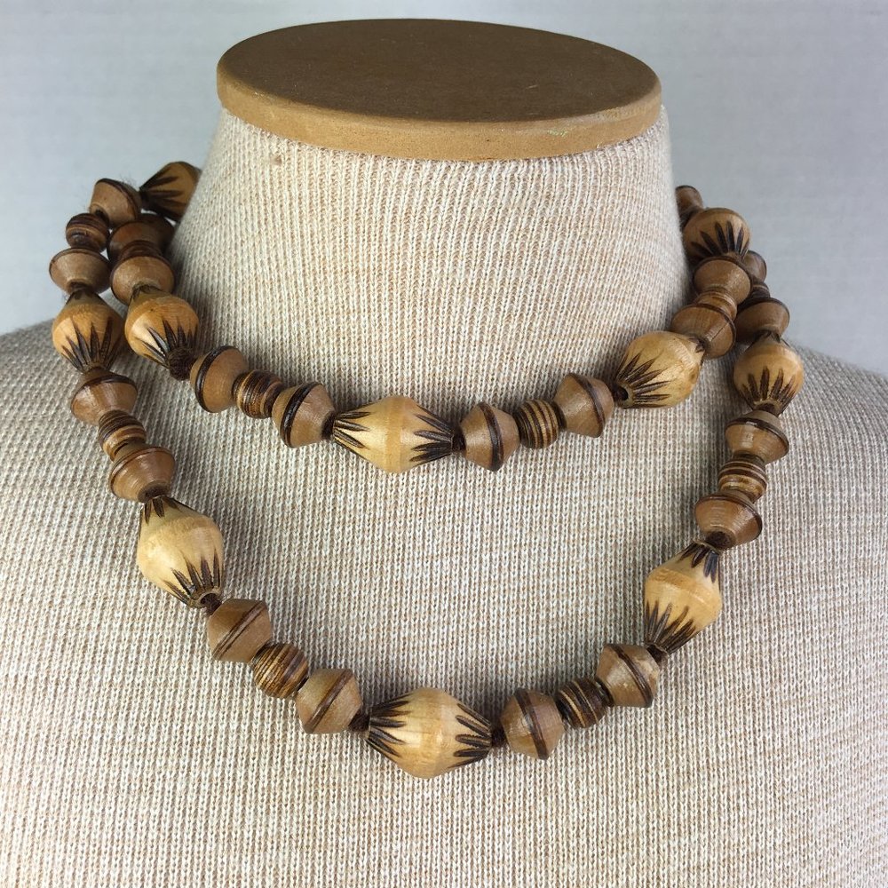 Vintage Boho Wood Bead Necklace